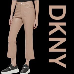 DKNY Vegan Leather Cropped Trousers w/Pockets in Color Cafe Au Lait, Size 12.
